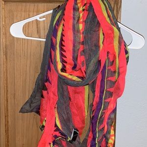 Pink, grey, yellow, black and purple scarf